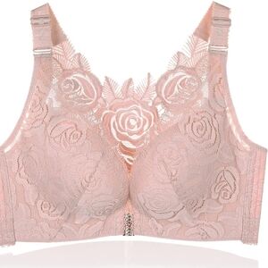 Elegant Lace Front Closure Bra - Pink